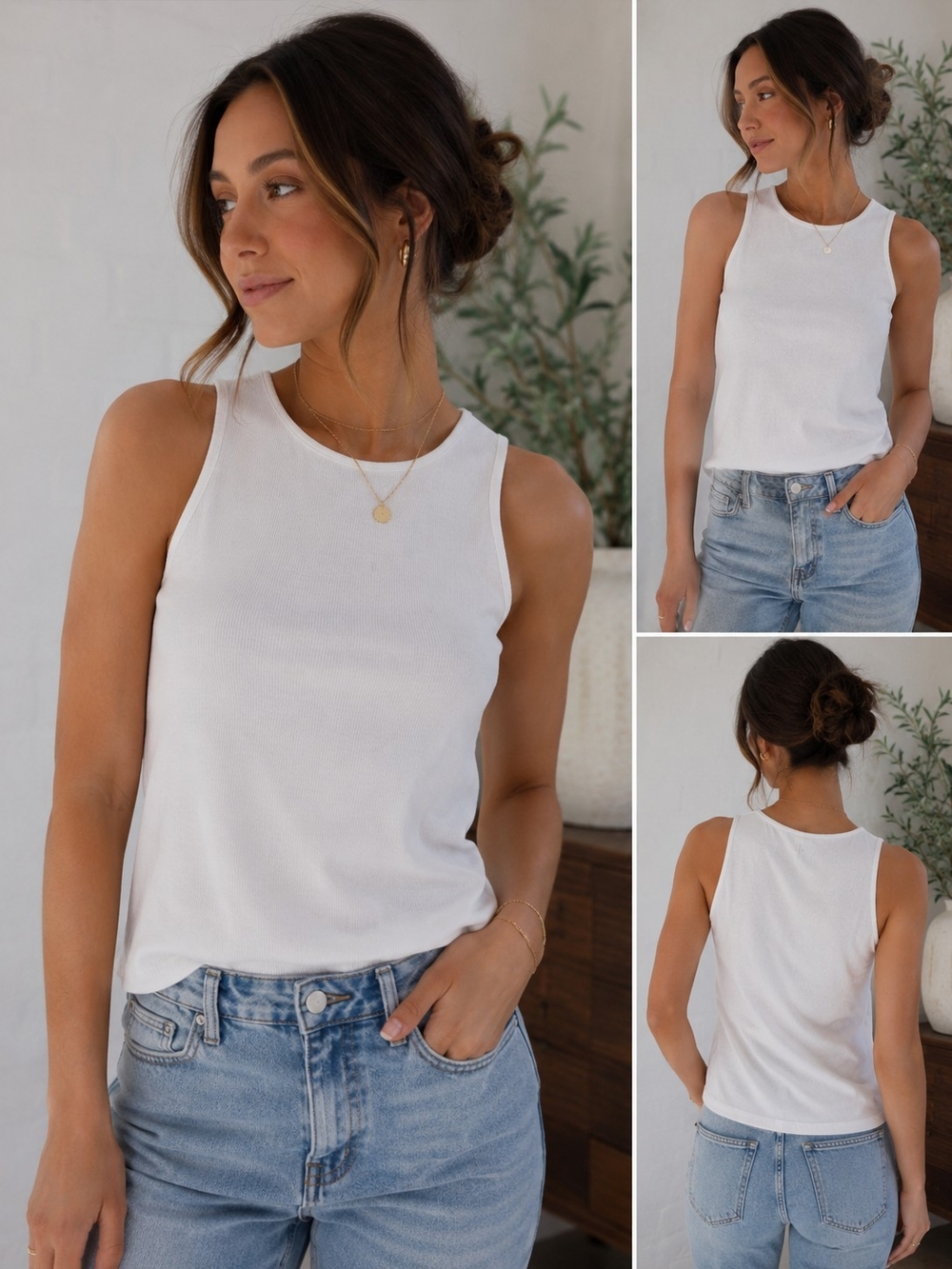 Tahari White Ribbed Tank Top - Women's